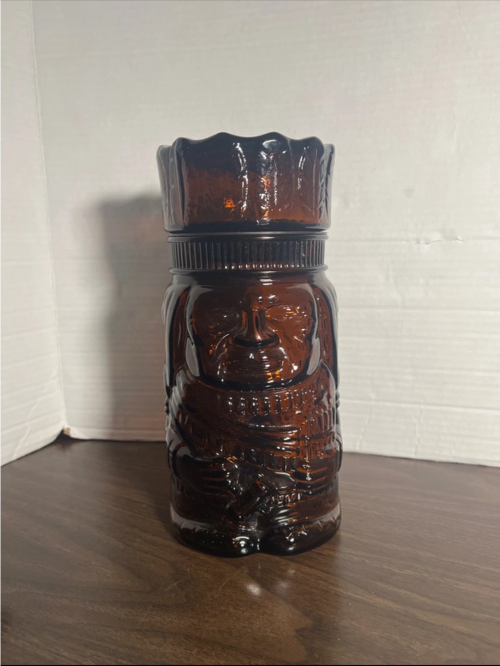 Vintage Indian Chief Amber Glass canister jar